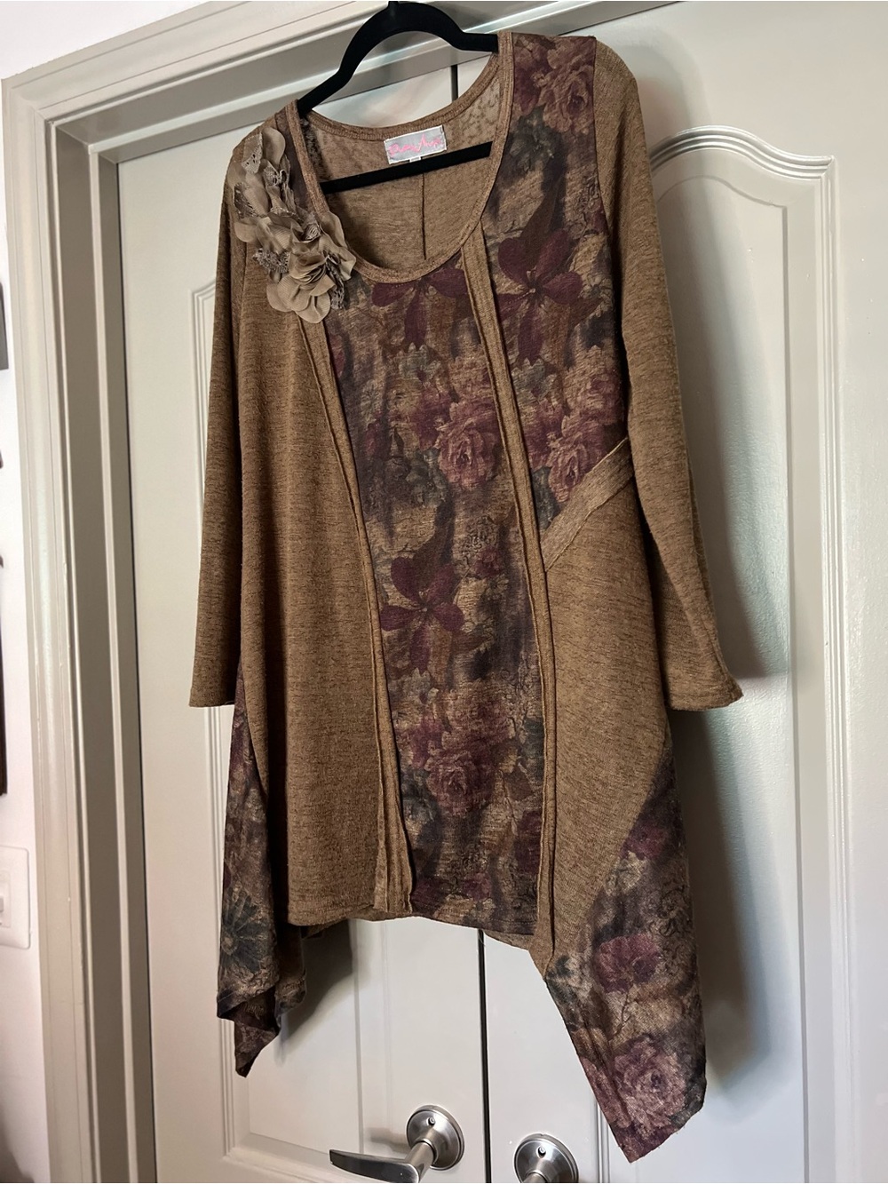Pretty Angel Linen Blend Floral Handkerchief Tunic Large Lagenlook Boho - Picture 3 of 6